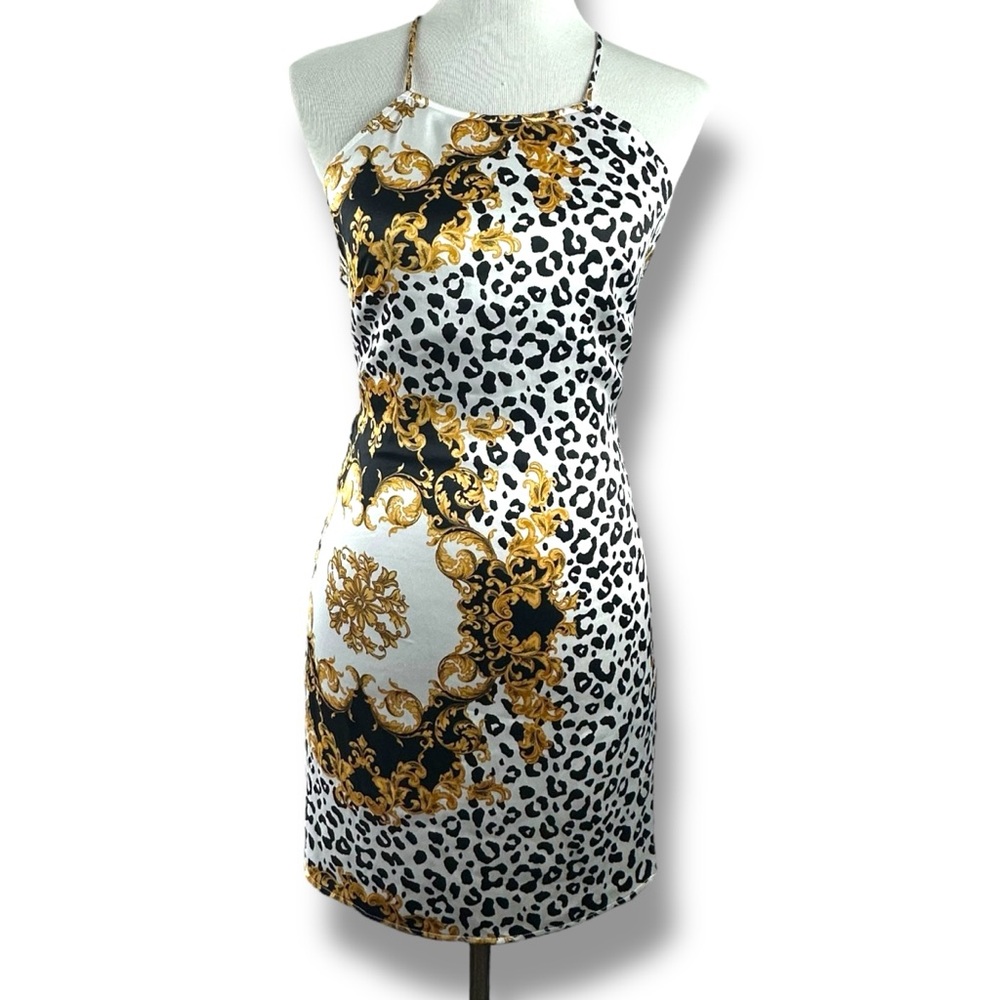 Forever21 Size S Mixed Print Strappy Back Mini Dress Baroque Animal Print Party